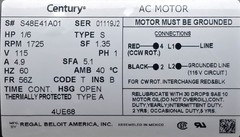 Century AC Motor 4UE68, 115VAC, 1Ph, 60Hz, 1725 RPM, 1/6 HP NEW