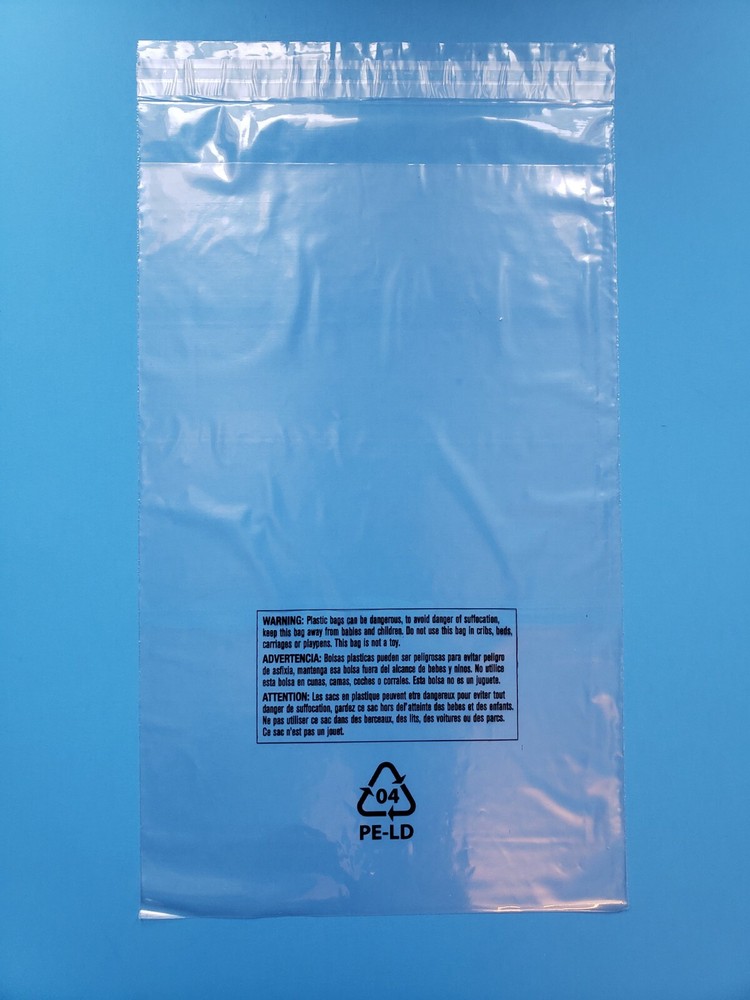 8″x10″ Poly Bags Resealable Suffocation Warning Clear Lip & Tape 1.5 mil Apparel
