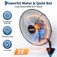 Garvee 20″ Industrial Wall Fan 3 Speed Oscillating 4800 CFM 90° Tilt Heavy Duty