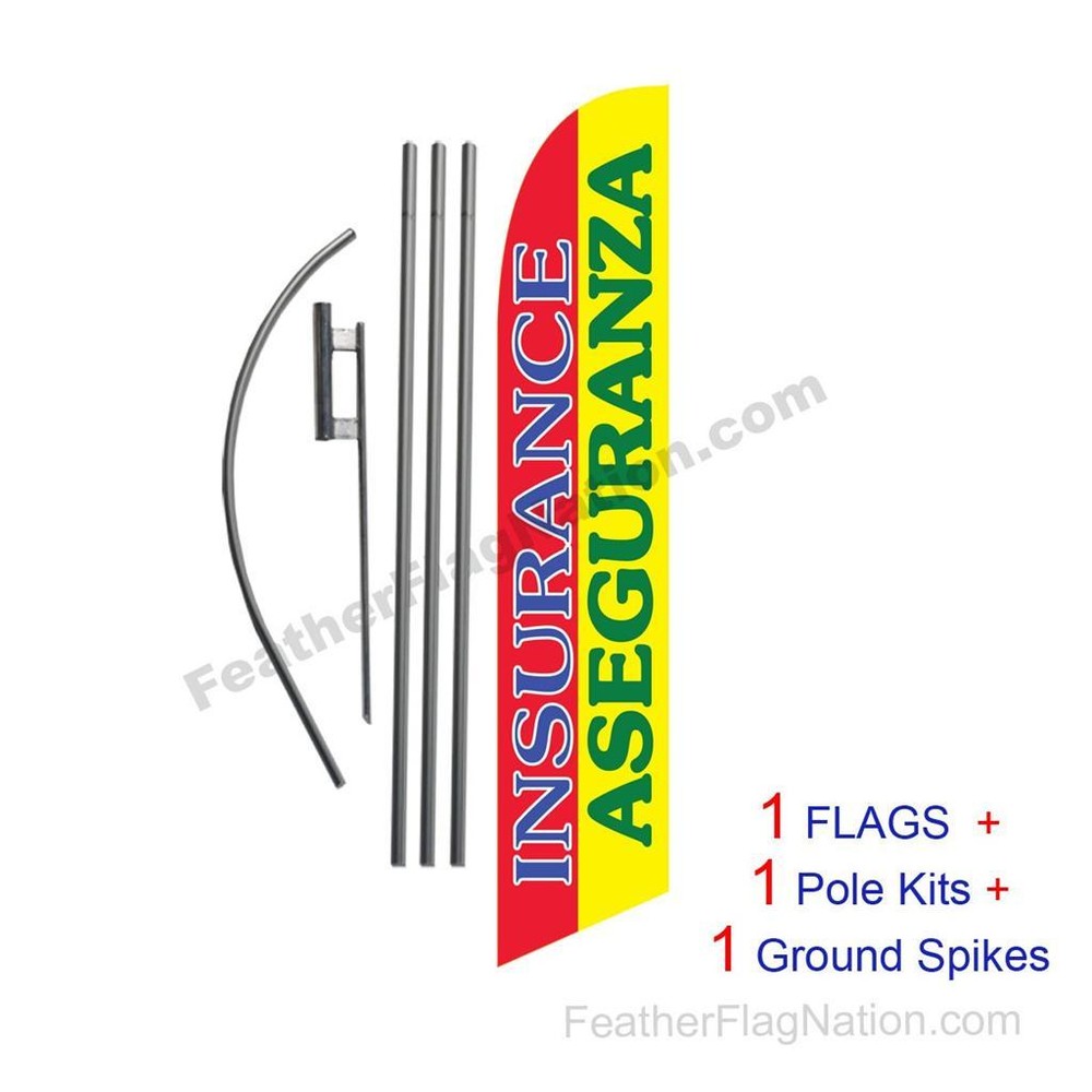 Insurance Aseguranza 15′ Feather Banner Swooper Flag Kit with pole+spike