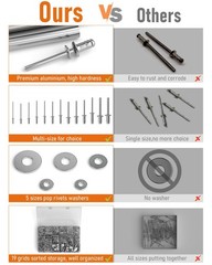 1000PCS Aluminum Pop Rivets Assortment Kit, 14 Sizes Pop Rivets (3/32″ 1/8″ 5/32