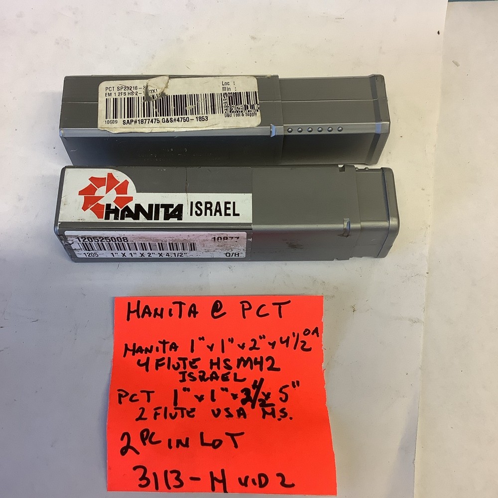 Hanita End Mill, (1) 1”x1”x2”x41/2”,4FL/PCT (1) 1”x1”x2 1/2” X 5”,2FL,3113-H