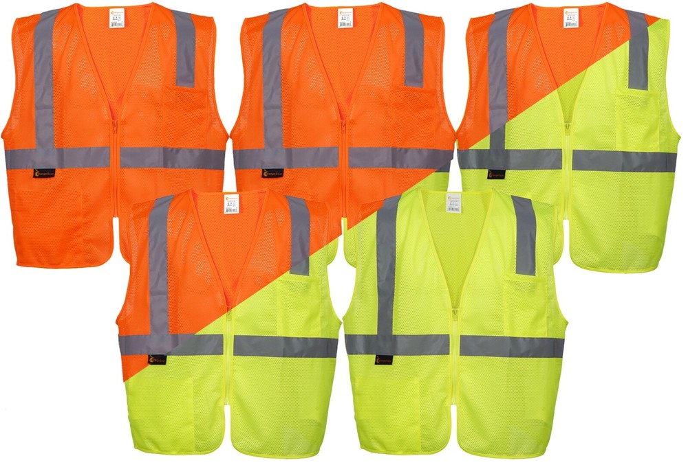 OrangeGear® Class 2 Sleeveless Highly Visible Reflective Safety Vest (5 PacK)