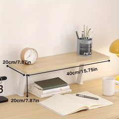 1pc White Wooden Floating Desk Shelf – Rectangular No-Drill Countertop Organizer