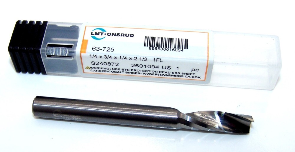 1/4″ (.2500″) CARBIDE SINGLE O FLUTE ROUTER FOR HARD PLASTIC ONSRUD 63-725