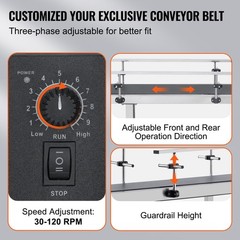 VEVOR Belt Conveyor PVC Stainless Steel Belt Conveyor 47″x7.8″ Double Guardrail
