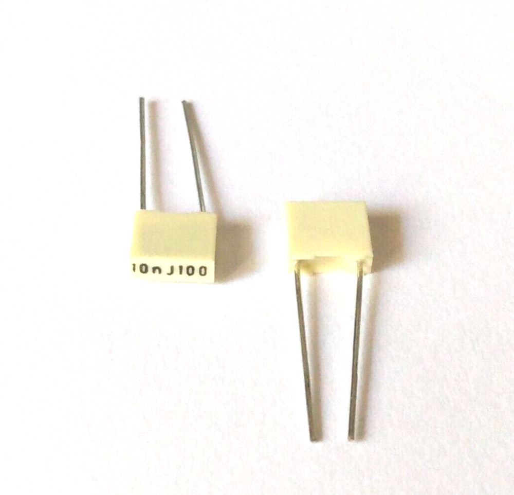 2 pcs , 0.01 uF, (10nF) 100V, Metallized Polyester Film Capacitors, by Kemet,