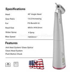 Dental Optic Fiber LED 1:4.2 Increasing Handpiece 45°Angle Head External Channel