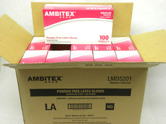 Ambitex Powder Free Latex Rubber Gloves MEDIUM (10 boxes / 1 Case/ 1000 Gloves)