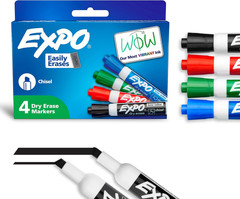 EXPO Dry Erase Markers, Low Odor Ink, Assorted Colors, Chisel Tip, 4 Count – Whi
