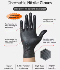 8mil Heavy Black Heavy Duty Diamond Texture Nitrile Gloves for automotive 100
