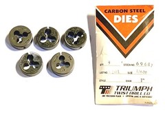 Triumph 1/4-28 Round Die 1″ Self Adjusting Carbon Steel Die 5 Pack USA Made