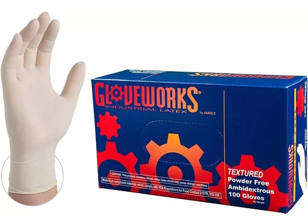 Premium White Industrial Latex Gloves – Powder Free, Textured- 100 Gloves LARGE