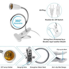 Wrpacttg Aluminum Wire Neck Clip Light Socket 2-Pack Desk Clip Clamp Lamp