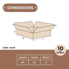 22 x 22 x 4″ Shipping Box Corrugated Cardboard Kraft ECT 32 (10/cs)