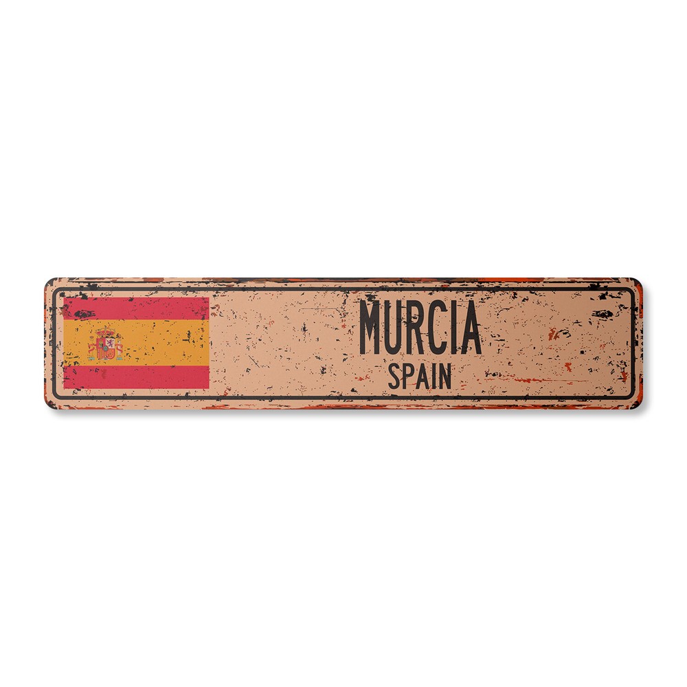MURCIA SPAIN Vintage Street Sign Spaniard flag city country road wall rustic