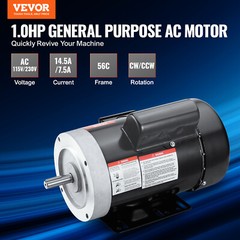 VEVOR 1HP Electric Motor 1725RPM 56C Frame 1-Phase 5/8″ Keyed Shaft 115V/230V