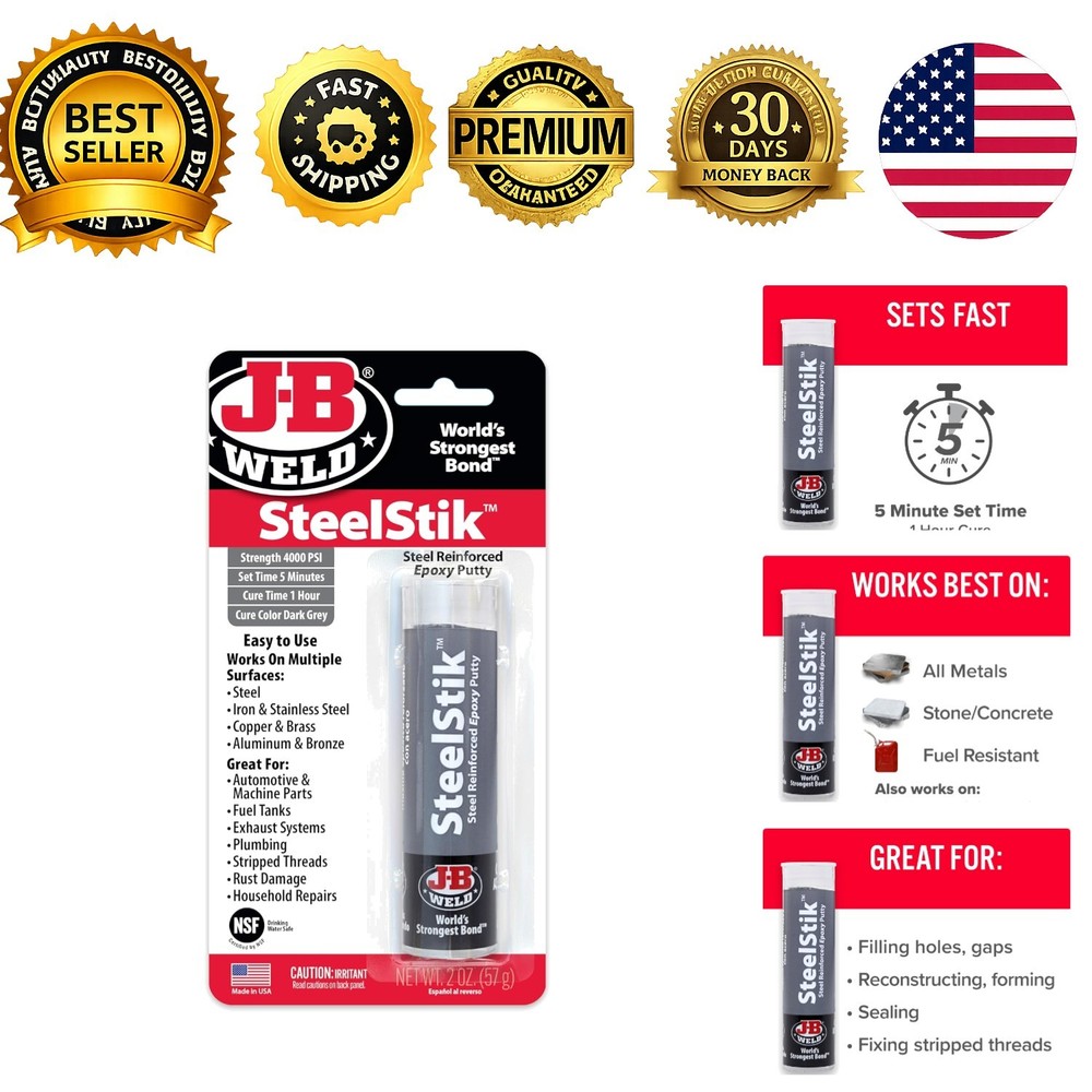 SteelStik Steel Reinforced Epoxy Putty Stick 2 oz Repair Putty