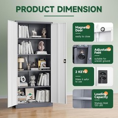 Metal Garage Cabinet Lock Adjustable Shelves Steel Tool Storage Gray White 72in