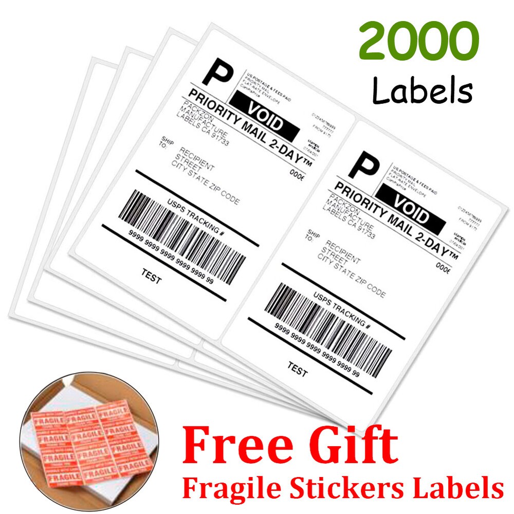 2000 8.5×5.5 Half Sheet Shipping Labels Rounded Corner Self Adhesive 2 Per Sheet
