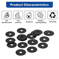 100Pcs 1/4″ X 1″ Flat Washers, 304 Stainless Steel Fender Washers, Black Finish,