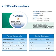 VVDental ST Translucent White Zirconia 98mm System White Zirconia Ceramic Blocks