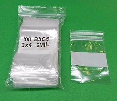 100 3×4 White Block Bags 2mil Reclosable Poly Writeable 3″ x 4″ Squeeze Top Lock