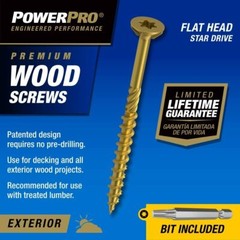 Power Pro 967788 Premium Exterior Wood Screws #9 x 3″ Rust Resistant (2000 Ct)