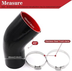 45° Silicone Elbow Coupler Hose, 3″ to 3.5″, 4″ Length, Includes 2 Clamps