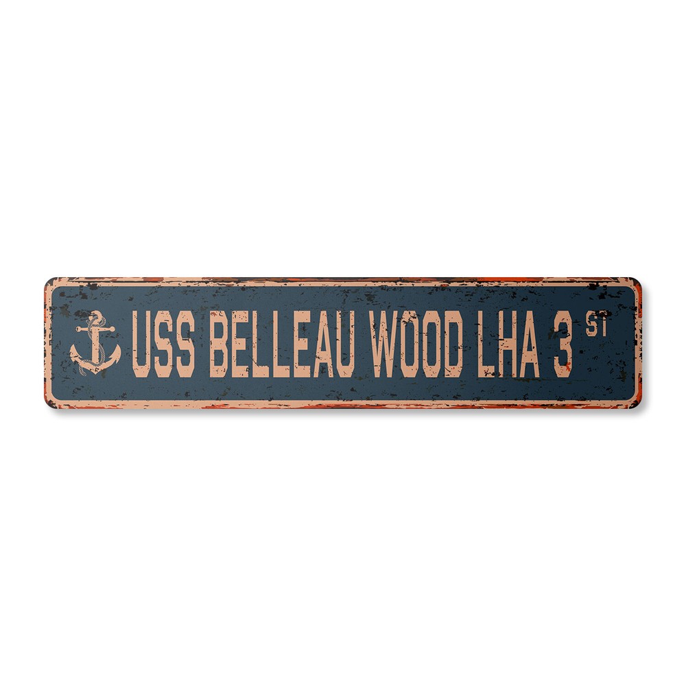 USS BELLEAU WOOD LHA 3 Vintage Street Sign us navy ship veteran sailor rustic