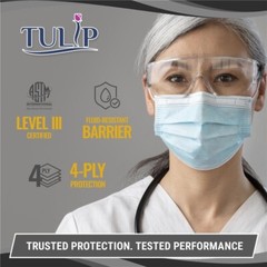 50 White ASTM Level 3 Face Masks 4-Ply, Disposable Surgical Medical Shield Tulip