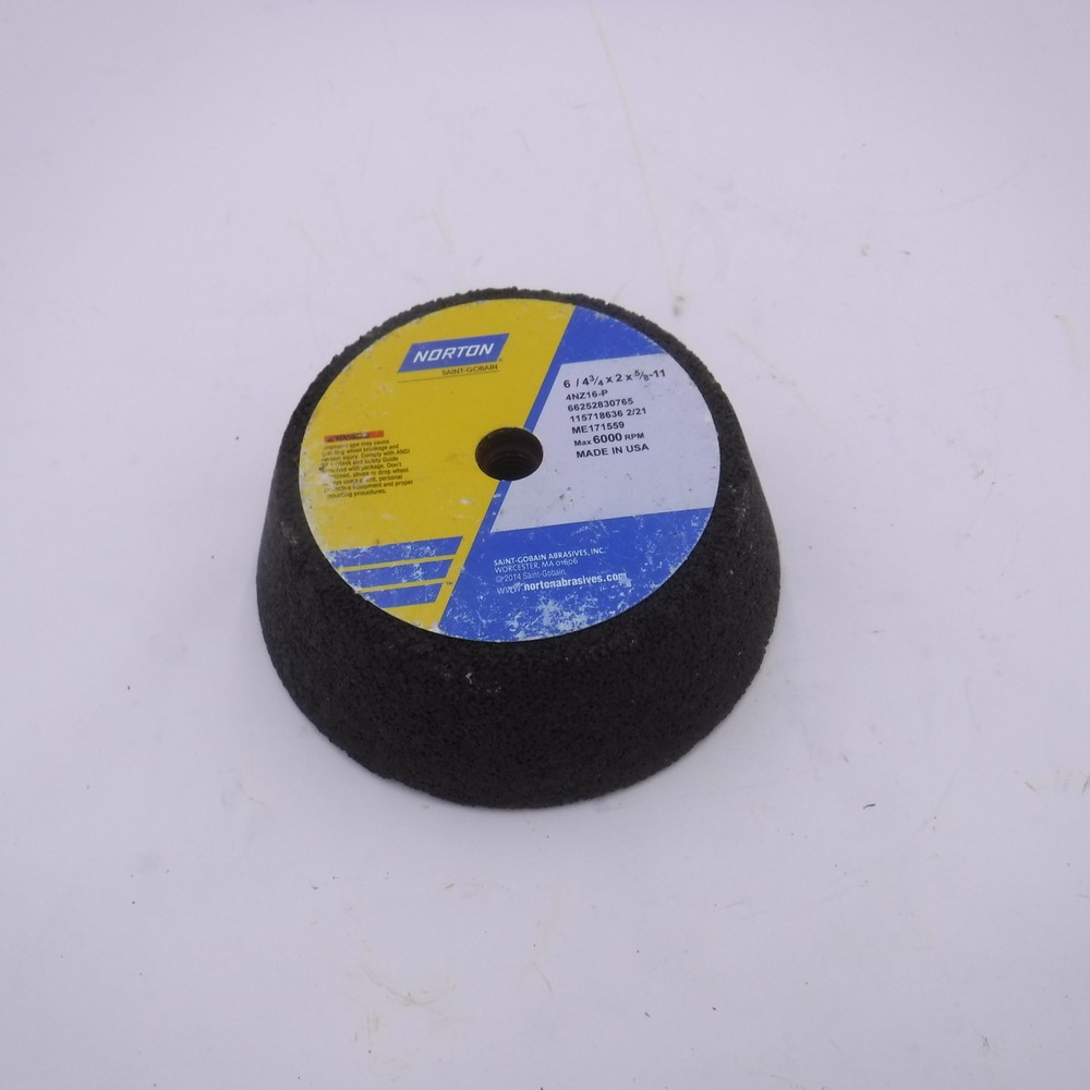 Norton 6″ x 4-3/4″ x 2″ T x 5/8-11 Thread Type 11 Flaring Cup Wheel Grinding