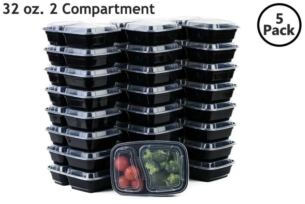 5 Set Microwavable Food Containers with Lids BPA Free Reusable Meal Prep 32 Oz.