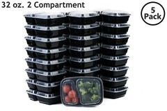 5 Set Microwavable Food Containers with Lids BPA Free Reusable Meal Prep 32 Oz.