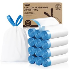 Small Trash Bags 2 Gallon, 360 Count -1.2 Mil Drawstring Mini Garbage Bags, W…