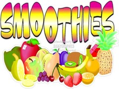 FRUIT SMOOTHIES ART FUN VINYL DECAL (CHOOSE A SIZE) FAIRS STANDS BOARDWALK SHOPS