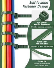 8 Inch PA66 Green Zip Ties, 100 Pcs 3.6mm Wide Heavy Duty Plastic Wire Ties w…