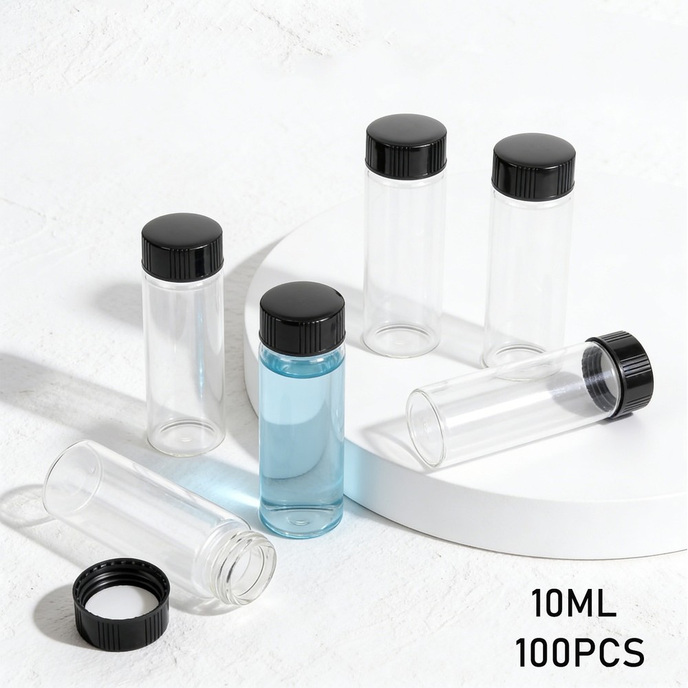 100pcs 10Ml Clear Glass Vials with Screw Caps Small Liquid Sample Vial LeakProof