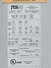 JTS Air Cooled Chiller Medium Temperature 50°F, 60Ton, R404A, 460V, 3 Phase