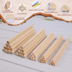 Moukiween Wooden Dowel Rods, 1/8, 3/16, 1/4, 5/16, 3/8 x 6 Inch (100PCS)