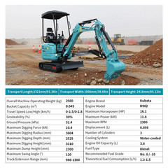 2.5Ton Mini Excavator Side Swing Digger Kubota D902 Diesel Engine+ 4 Attachments