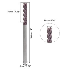6mm Dia 6mm Shank 100mm HRC55 Carbide AlTiN Coated 4 Flute Square End Mill
