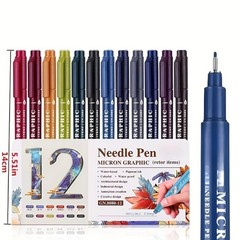 12PCS Micron Graphic Needle Pen Set – 0.5mm Water-Based Pigment Ink for Art