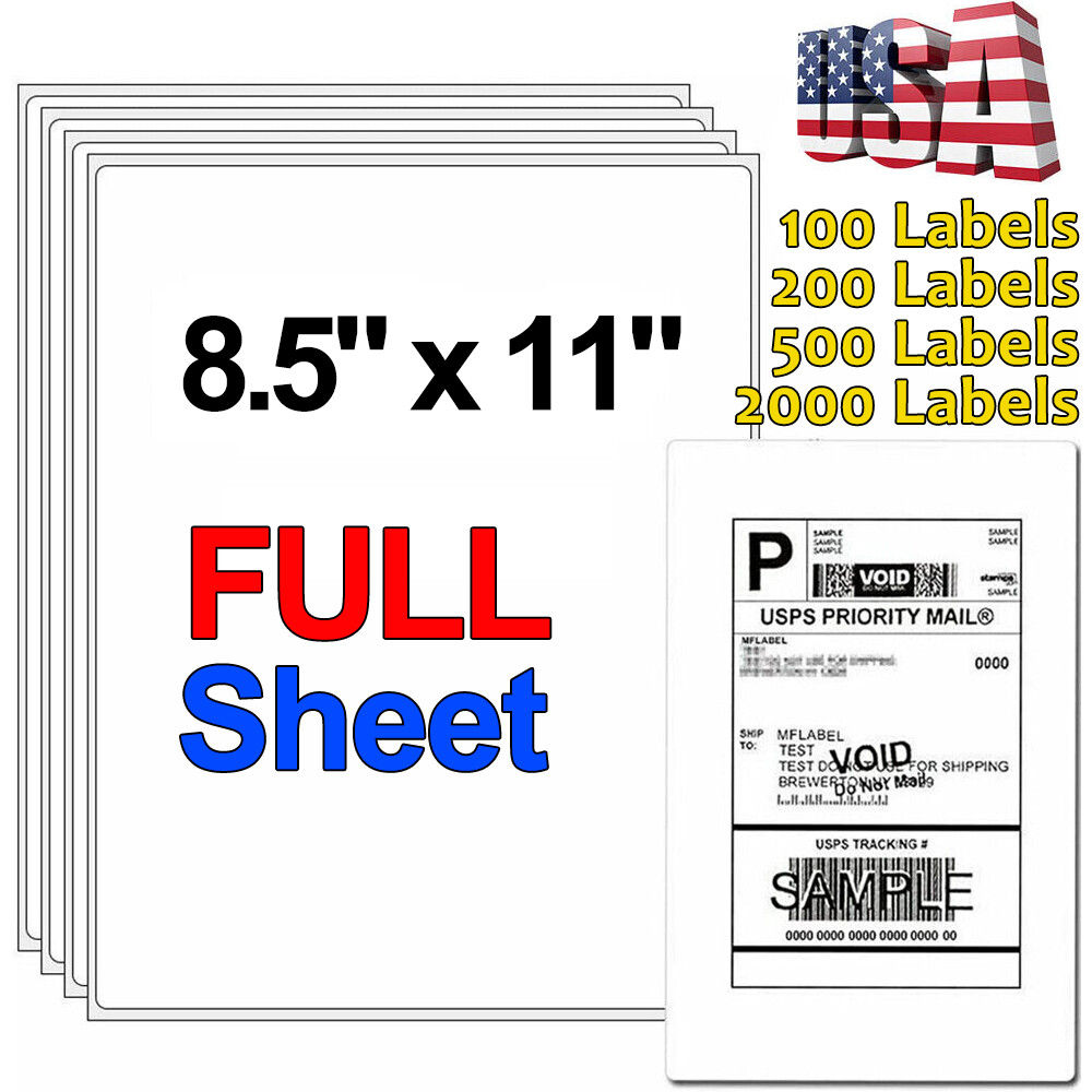 2000 Full Sheet Shipping Labels 8.5×11 Mailing Self Adhesive Blank Laser Inkjets
