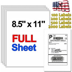 2000 Full Sheet Shipping Labels 8.5×11 Mailing Self Adhesive Blank Laser Inkjets