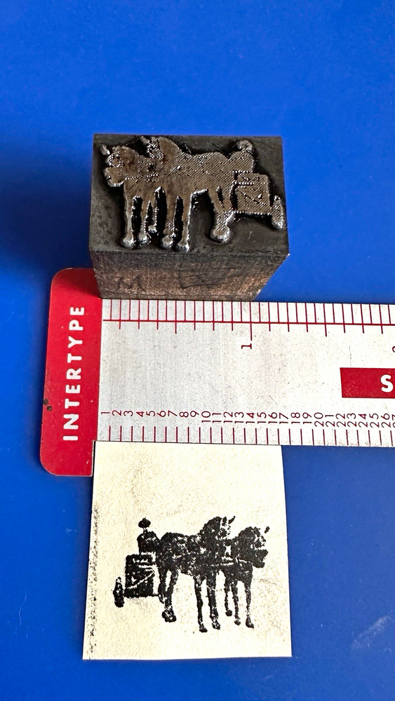 Vintage Letterpress Wood Printing Block, Horse and Buggy Illustration Design