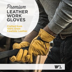Cowhide Leather Work Gloves with Adjustable Wrist – Durable, Puncture-Resista…