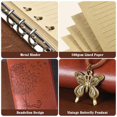 6 Pack Leather Notebook A5, purple, blue, brown, red, gray, red-brown