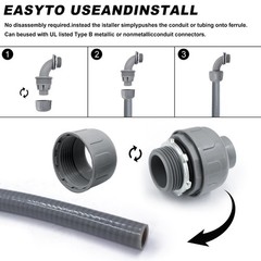 1 inch Liquid Tight Connector PVC Flexible 1inch 20Pack(180D+90D), grey