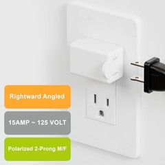 1PC NEMA 1-15P to 1-15R Polarized 2-Prong Right Angle AC Adapter White